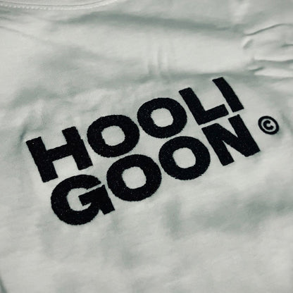 White shirt with 'HOOLIGOON' text on a plain background